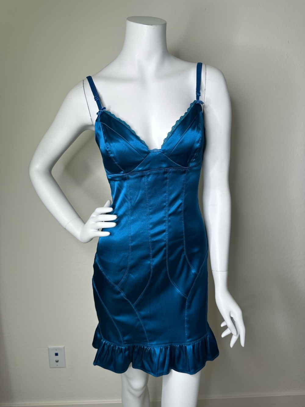 GUESS TURQUOISE SWEETHEART NECKLINE MINI DRESS SZ S